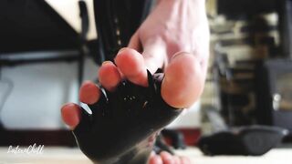 Latex Goddess wants you to worship her unusual rubber toesocks