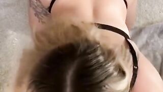 Slutty blonde sucks her brother-in-law's dick while her boyfriend is away