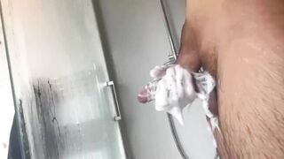 Soapy big cock wanking