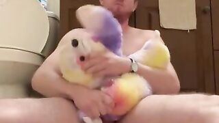 Licking My Cum off My Gay Stuffed Sloth’s Face - Male Plushie Masturbation Sex