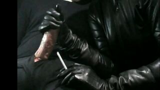 Smoking Fetish Wife in Leather Gloves Cum Fountain Handjob