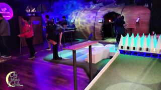 Flashing tits and pussy at the adults only indoor putt putt