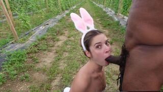 BUNNY GIVES BLOWJOB IN FARM