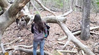 She Pees While Sitting in a Fallen Tree