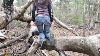 She Pees While Sitting in a Fallen Tree