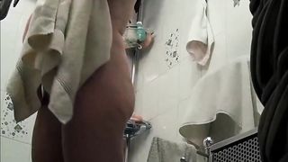 Chubby wife in bathroom