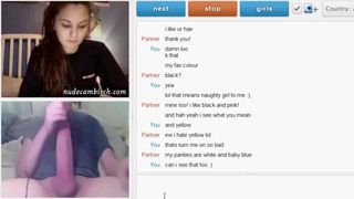 Cute brunette Huge dick reaction on webcam