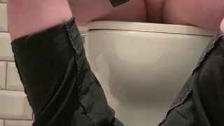 First toilet voyeur, Discharge on panties and pussy dripping