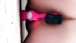 Bunny butt plug with clit sucker makes this milf go crazy