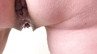 Doggystyle Sex. Pushes Sperm Out Of Pussy and Pisses. Puffy Anus Lips. Close-Up.