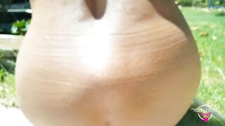 nippleringlover - horny milf is nude outdoors, shows stretched nipple & pussy piercings as well as asshole close-up