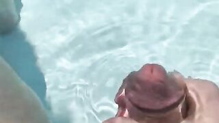 HARD 9 inch COCK IN BACKYARD POOL