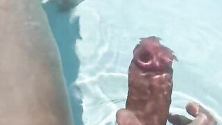 HARD 9 inch COCK IN BACKYARD POOL