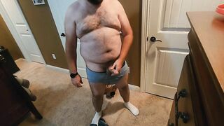 Dad bod strip and big cum shot