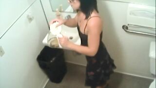 Kinky amateur pissing in restroom