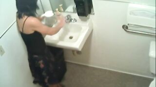 Kinky amateur pissing in restroom