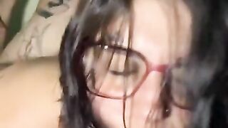 Geek girl in glasses fucking in doggy position