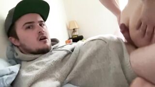 Assjob makes him cum in his own mouth!