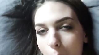 Throat fuck big cock and cum shot all over her face