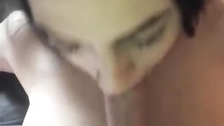 Throat fuck big cock and cum shot all over her face