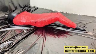 Fejira com 3 layer zentai and tape mummification orgasm