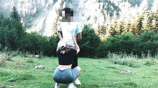 Big ass student fucked in the forest in standing doggystyle