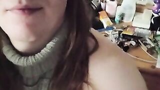 Cute trans girl redhead in sweater a teases and plays