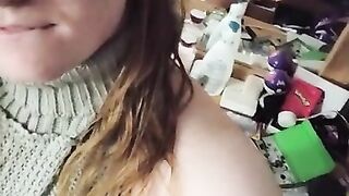 Cute trans girl redhead in sweater a teases and plays