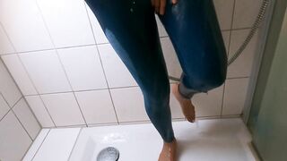 Fitness Babe gets wet in clothes and fingers herself until orgasm