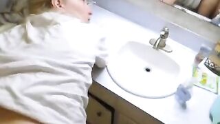 Bathroom Quickie Before Work: Pt 3 She bends over and gets a fat load on her back