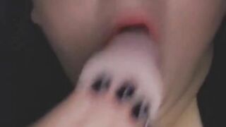 Small cock sloppy deepthroat dildo bj