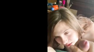 blonde girl gives an awesome blow job & get fuck hard