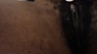 Ebony masturbate on white cock