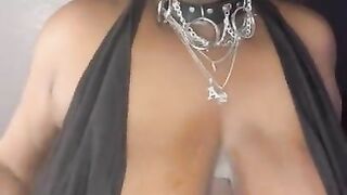 Playing with my pierced tits and rubbing my creamy pussy