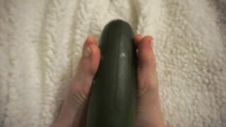 simulating footjob with an huge zucchini by a virgin cute girl