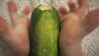 simulating footjob with an huge zucchini by a virgin cute girl