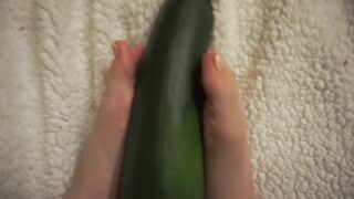 simulating footjob with an huge zucchini by a virgin cute girl