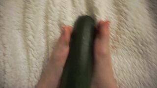 simulating footjob with an huge zucchini by a virgin cute girl