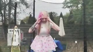 Outside Trampoline Femdom Trample Jumping in Sandals Foot Fetish Butt Drops