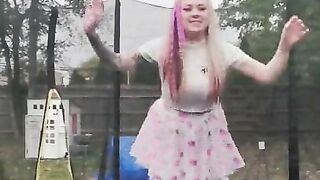 Outside Trampoline Femdom Trample Jumping in Sandals Foot Fetish Butt Drops