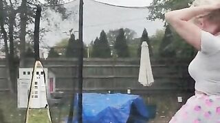 Outside Trampoline Femdom Trample Jumping in Sandals Foot Fetish Butt Drops