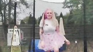 Outside Trampoline Femdom Trample Jumping in Sandals Foot Fetish Butt Drops