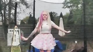 Outside Trampoline Femdom Trample Jumping in Sandals Foot Fetish Butt Drops