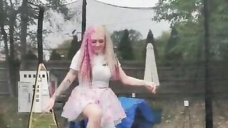 Outside Trampoline Femdom Trample Jumping in Sandals Foot Fetish Butt Drops