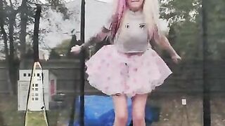 Outside Trampoline Femdom Trample Jumping in Sandals Foot Fetish Butt Drops