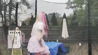 Outside Trampoline Femdom Trample Jumping in Sandals Foot Fetish Butt Drops