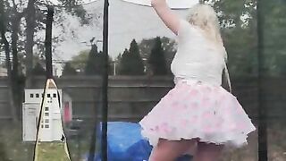 Outside Trampoline Femdom Trample Jumping in Sandals Foot Fetish Butt Drops