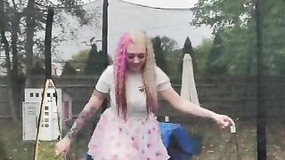 Outside Trampoline Femdom Trample Jumping in Sandals Foot Fetish Butt Drops