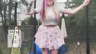 Outside Trampoline Femdom Trample Jumping in Sandals Foot Fetish Butt Drops