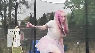 Outside Trampoline Femdom Trample Jumping in Sandals Foot Fetish Butt Drops